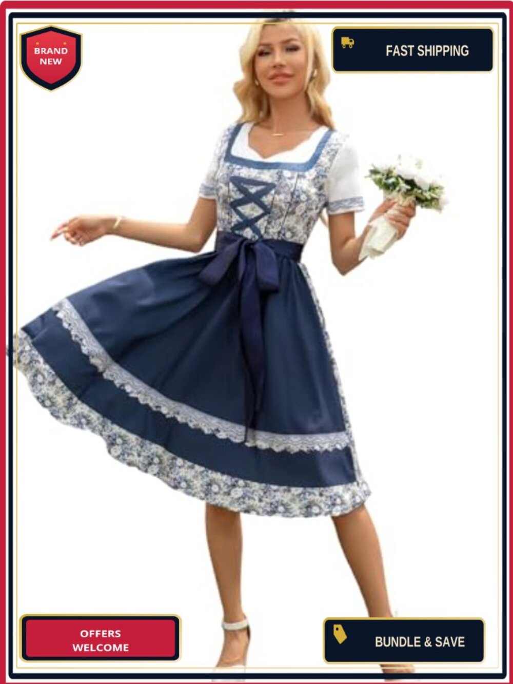 Oktoberfest Dirndl Dress Bavarian Beer Maid Costume